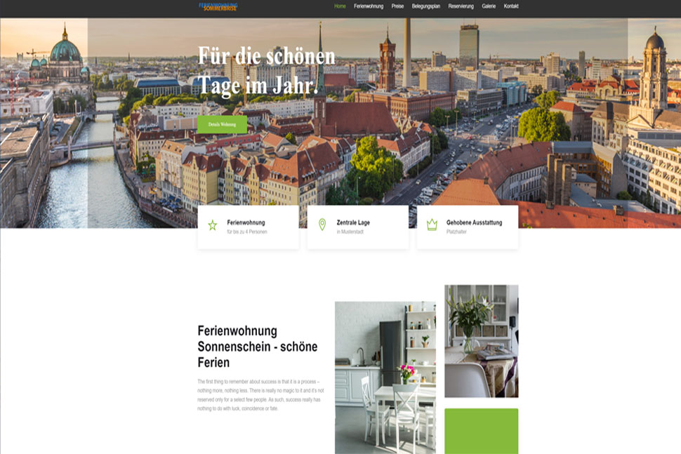 Homepage Vorlage Ferienwohnung Wordpress